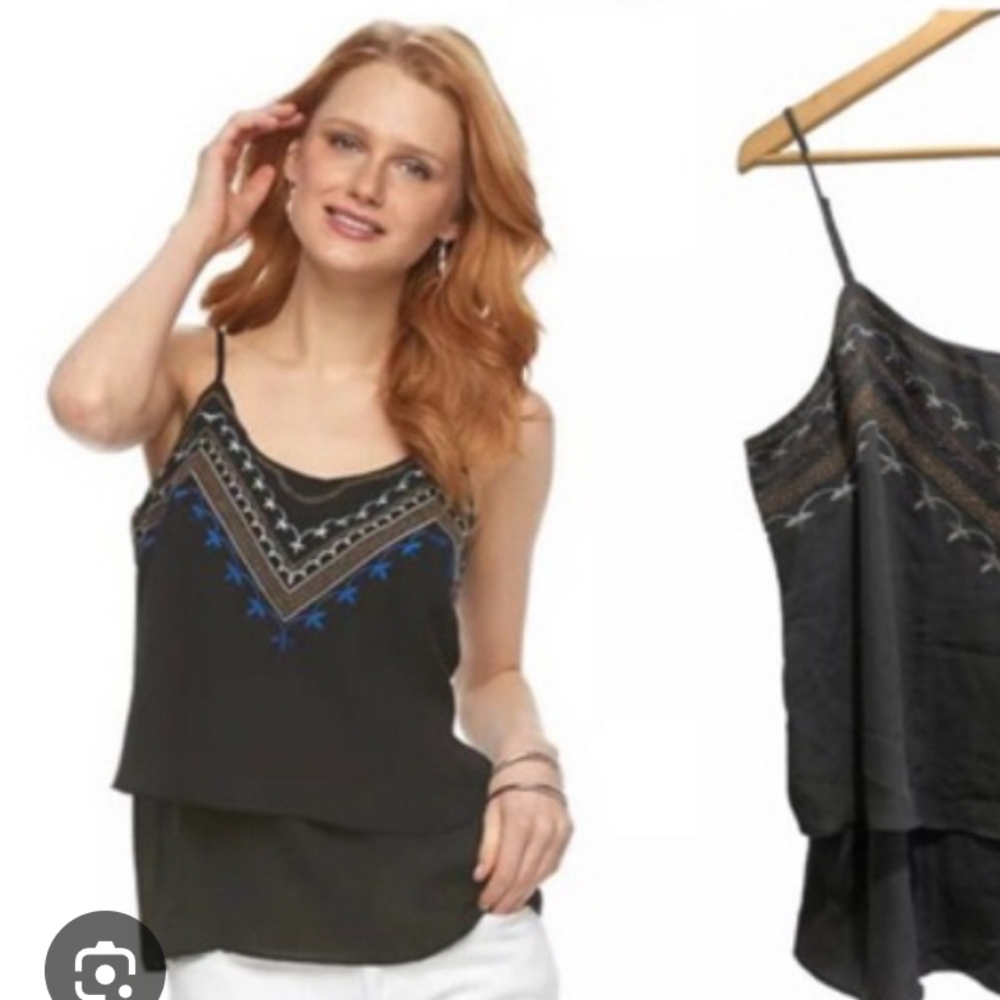Apt. 9 Gray and Blue Embroidered Tank Top Size L